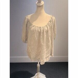 Old Navy Womens XL White Peasant Mini Puff Sleeve Open Back Tie Boho Tunic